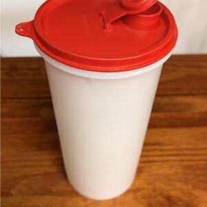 Tupperware Red and White Tall Container